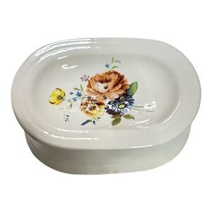 Vintage Floral Ceramic Draining Soap Dish Box 2 Piece Soap Saver